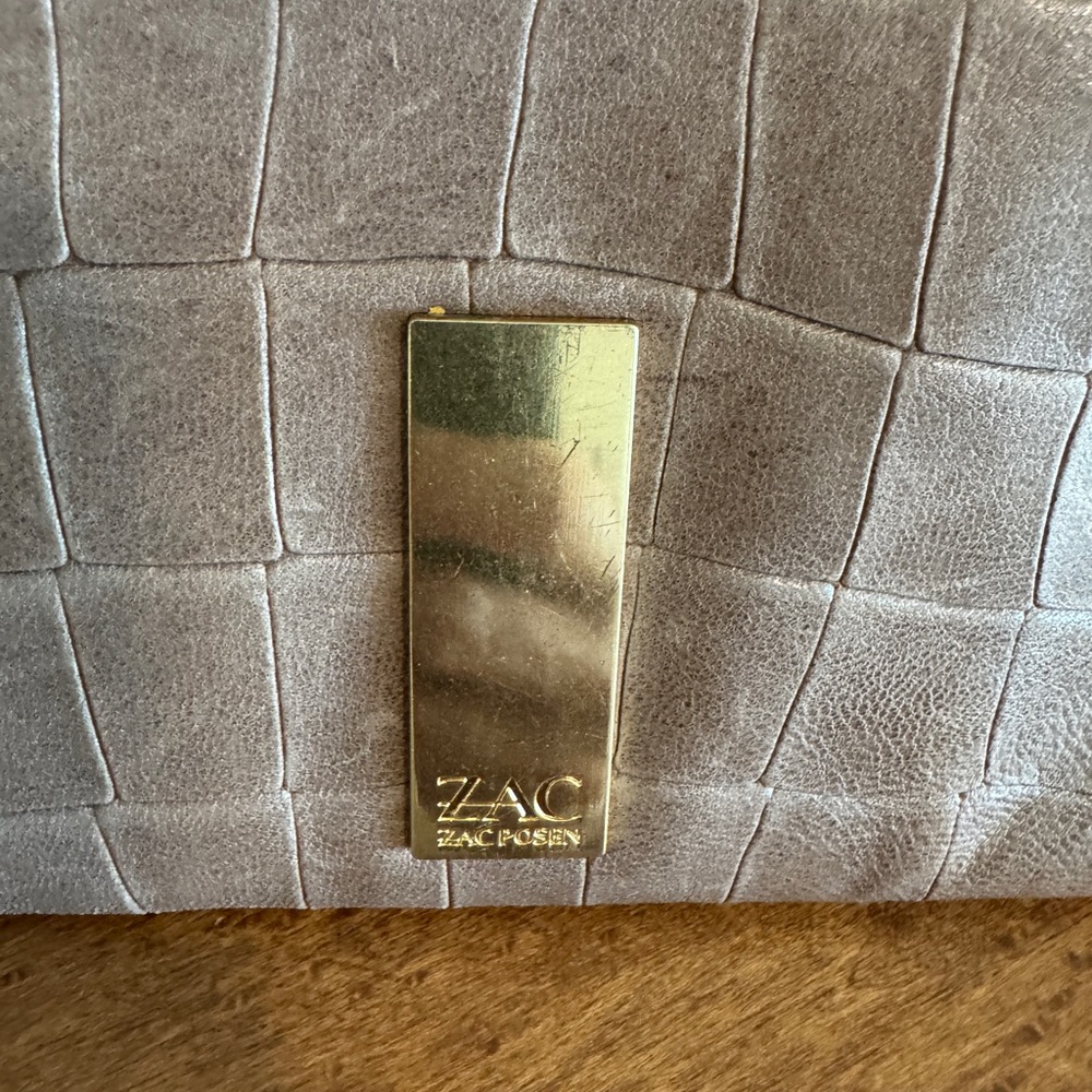 Zac Posen Taupe Croc-Embossed Envelope Clutch with Gold Detail